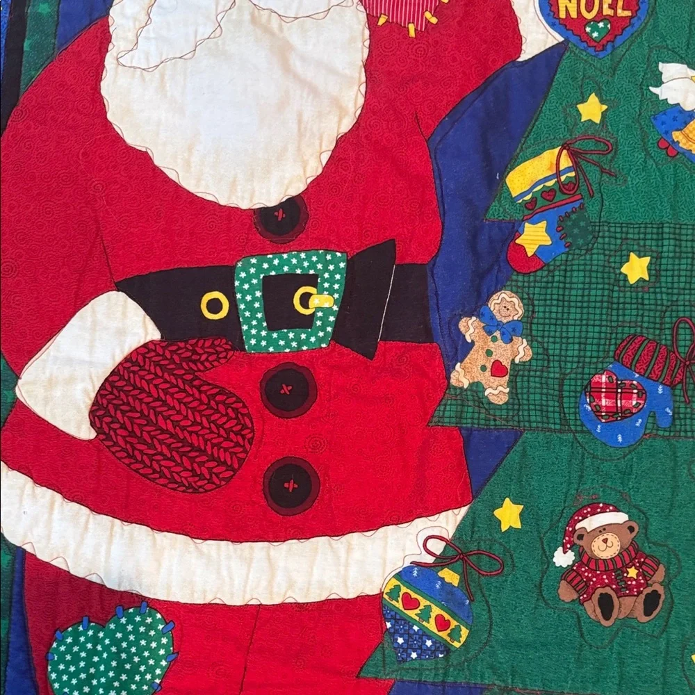 Quilt Throw Colorful Santa and Christmas Tree Holiday Throw